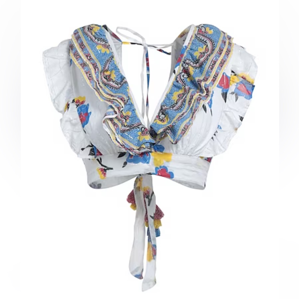 [Place Nationale] Colorful Ruffle Crop Top - Size Small